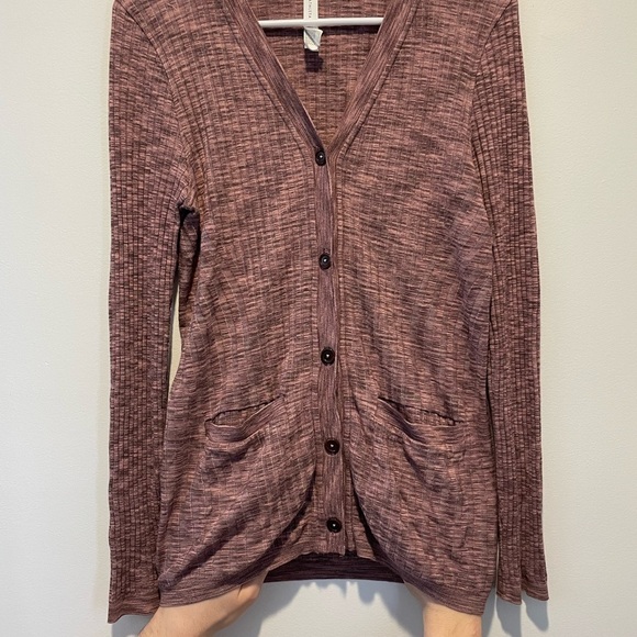 Athleta Women's Revolve Mahogany Heather Ribbed Button Cardigan Like New Medium - Picture 1 of 4